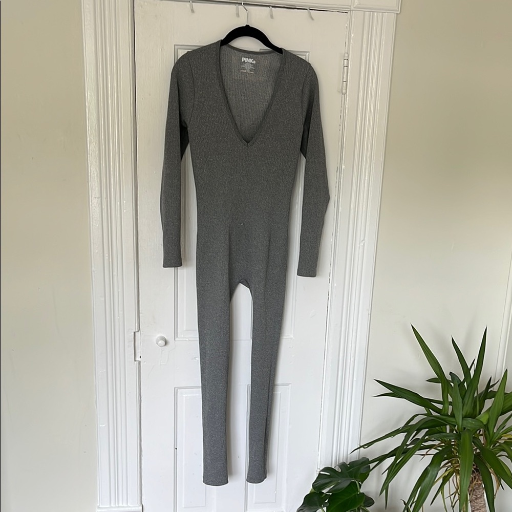 Pinko Gray Knit Bodycon jumpsuit